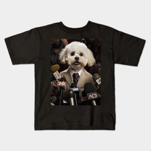 cute dog with suit doing interview for TV Kids T-Shirt